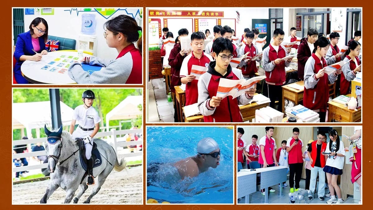 Qionglin School students in English, horseback riding, swimming, and robotics