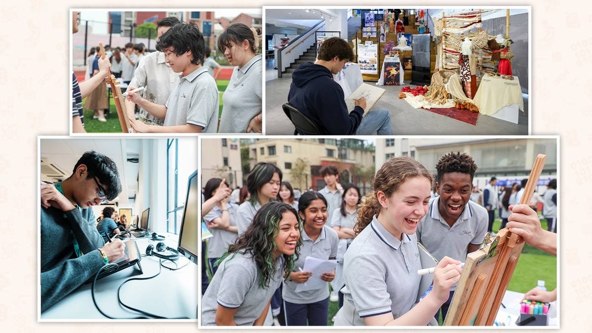 BTEC Art & Design students painting and building portfolios at a China school