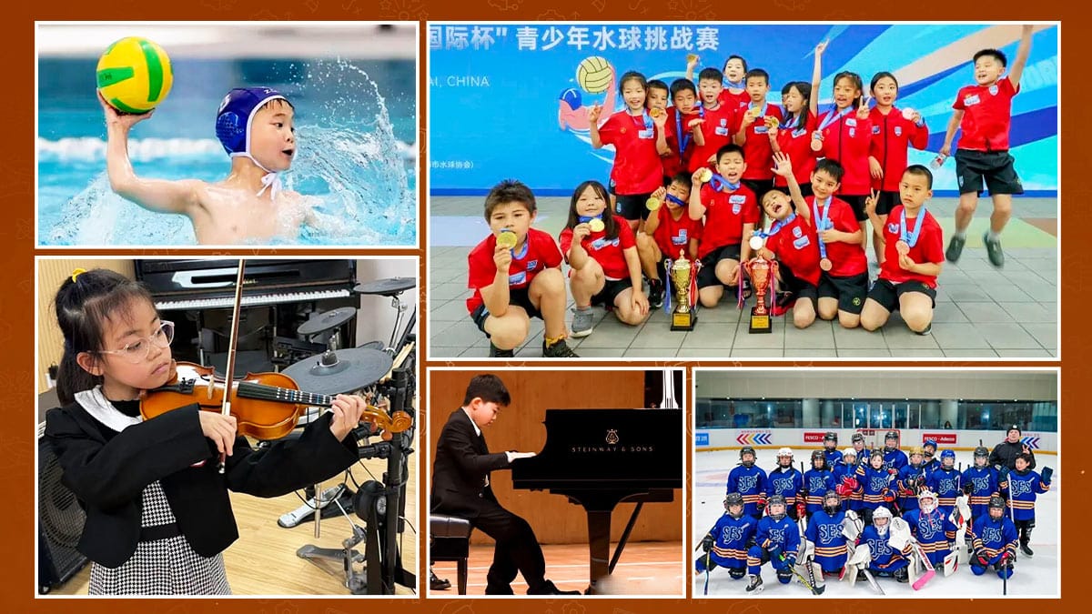 Shanghai Experimental School International Division students in music, water polo, and hockey