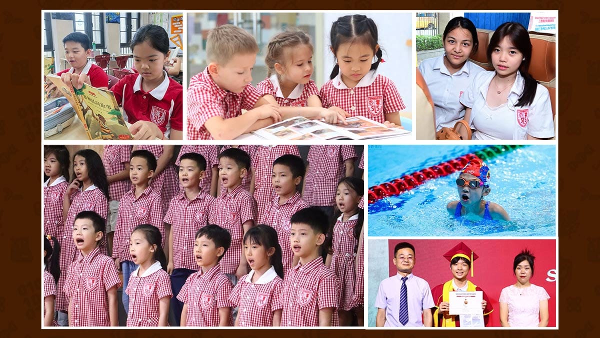 International School of Sanya students reading, swimming and celebrating achievements