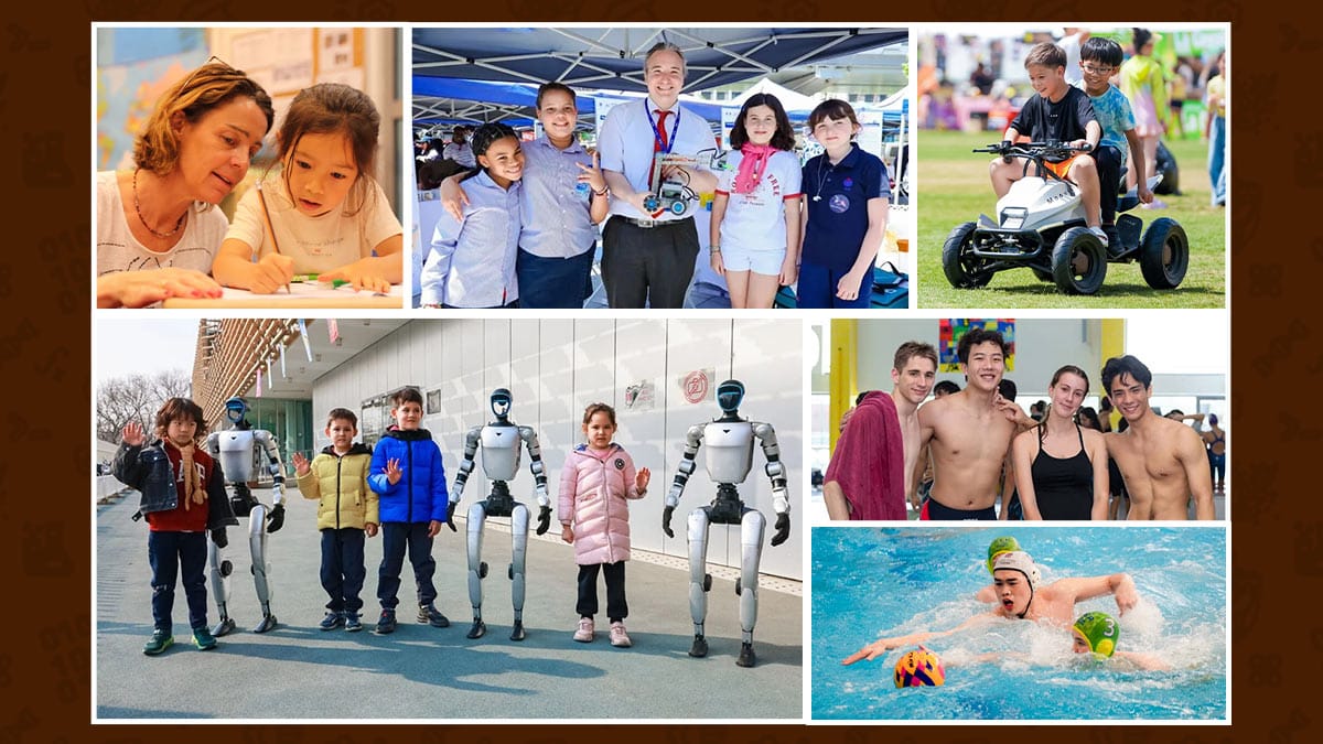 French schools in China: students at STEM fair, robotics, and swim events