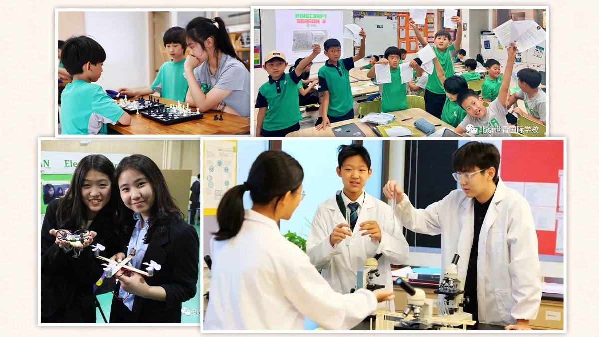 Beijing World Youth Academy classes: chess, science lab, drones and English work