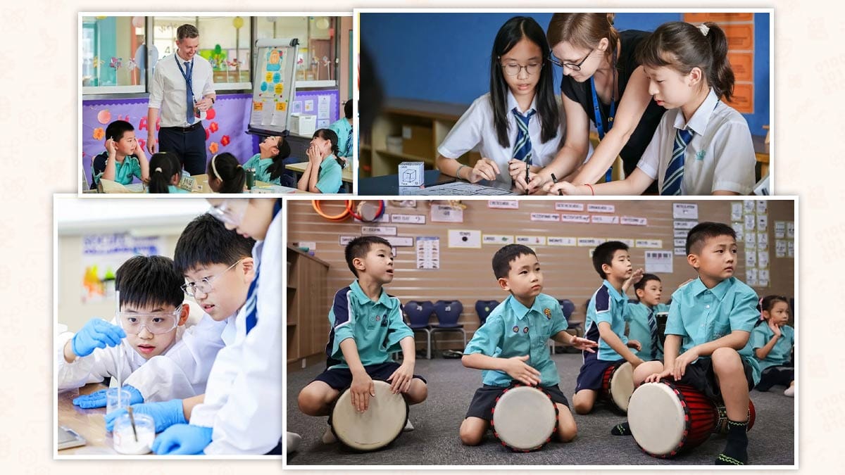 Nord Anglia Schools in China pupils in science, maths and African drum music class