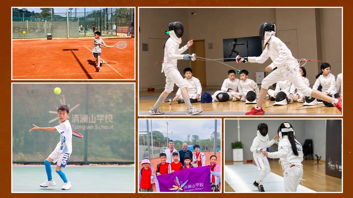 Tsinglan School Dongguan students playing tennis and fencing in sports collage