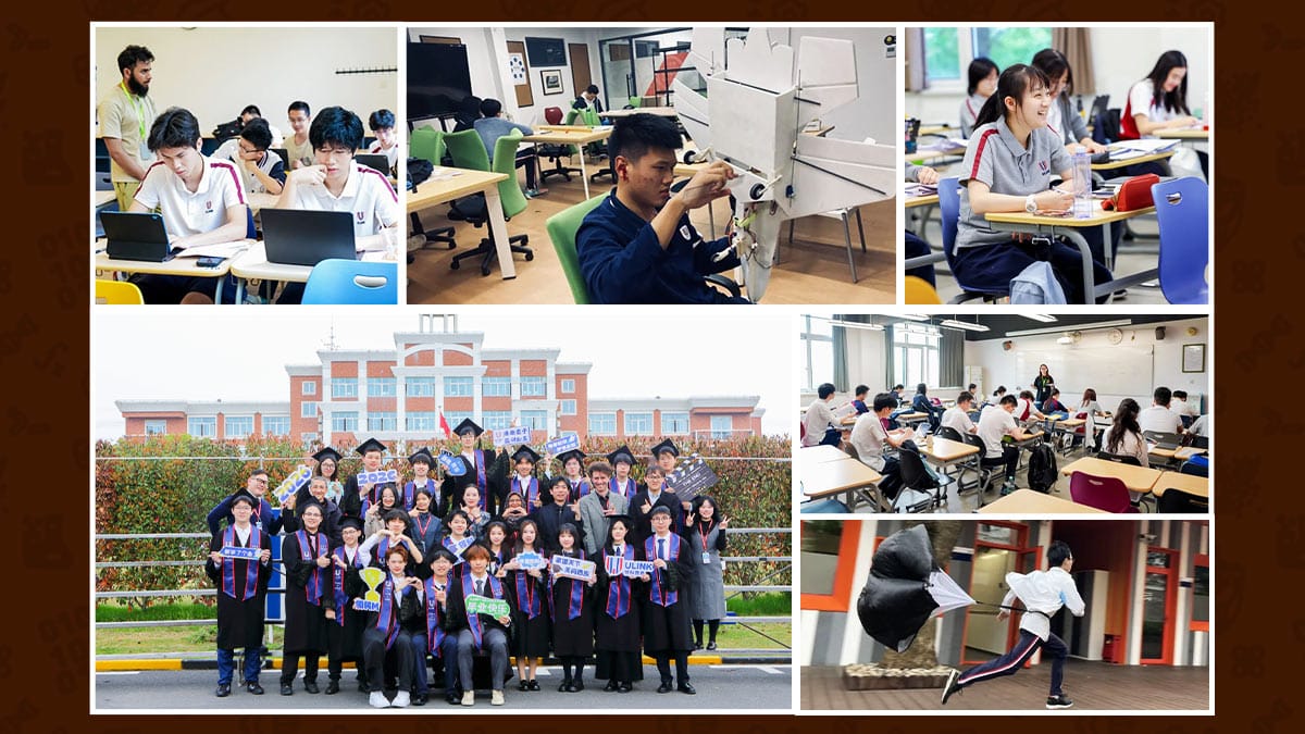 Ulink College students in graduation, design lab and martial arts collage