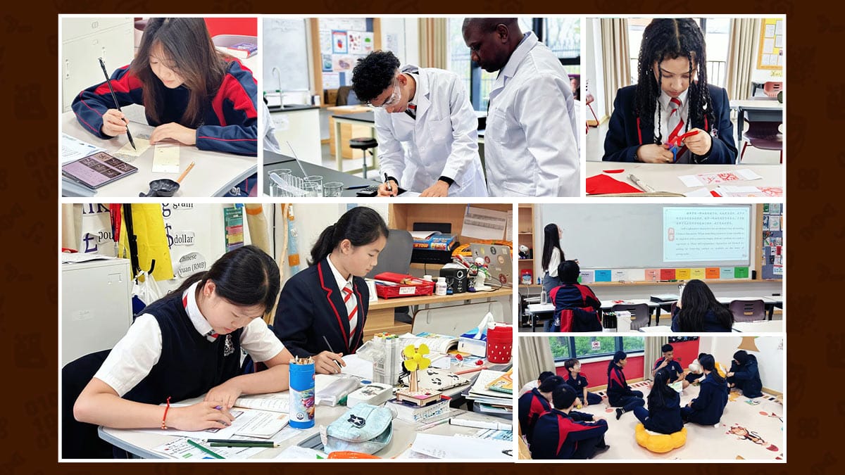 Lucton School Chongqing students in calligraphy, science lab and group study