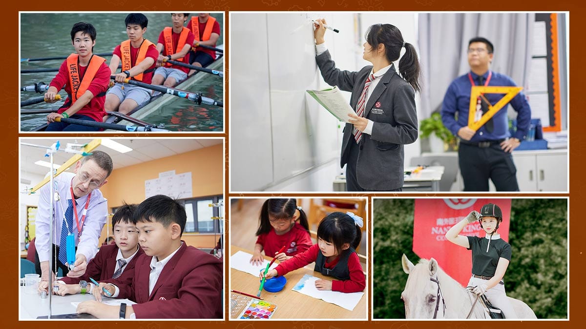Dipont Education students in rowing, science lab, painting and equestrian collage