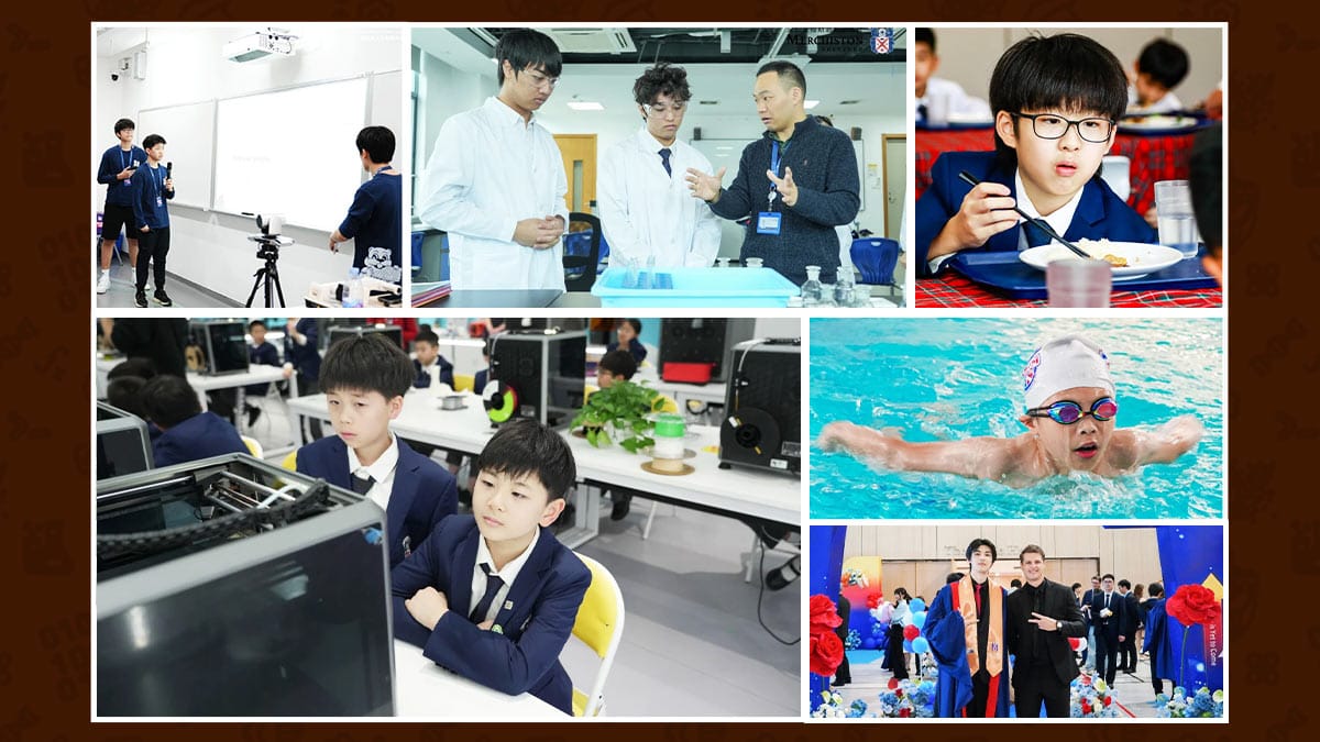 Merchiston International School Shenzhen students in science lab, computing and swimming