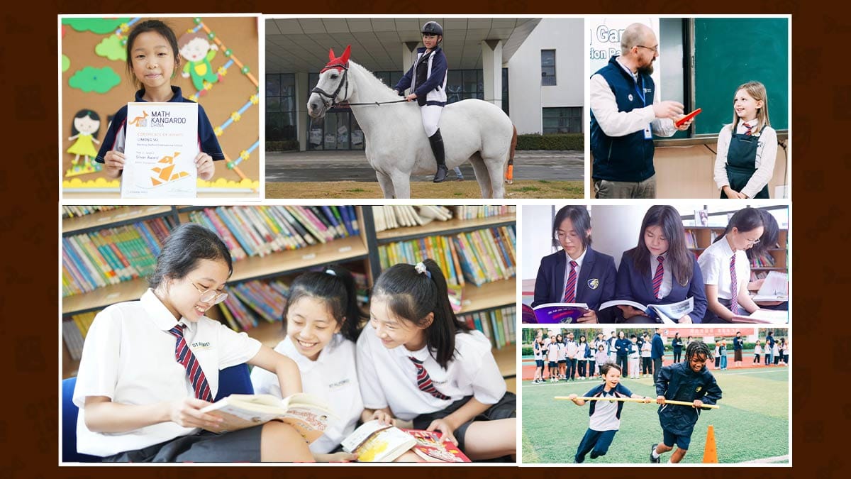 Nantong Stalford International School students in equestrian, reading and sports collage