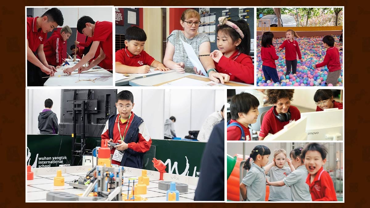 Wuhan Yangtze International School students in VEX robotics, class and play collage