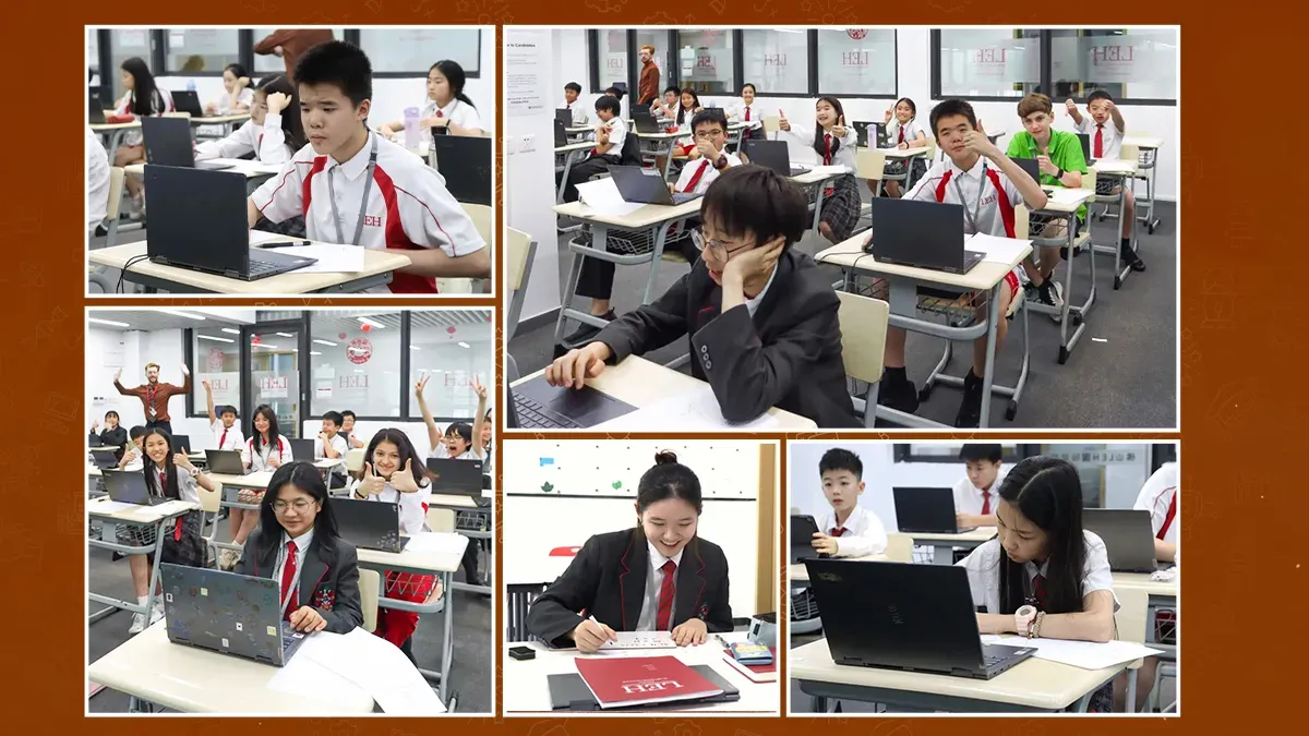 Students learning in classrooms at LEH International School Foshan with laptops and modern teaching facilities