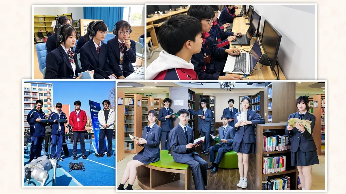 Students using computer labs, robotics facilities and the library at Shanghai Industrial & Commercial Foreign Languages School.