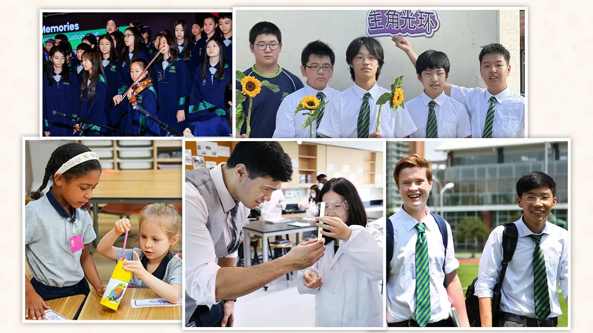 YK Pao School students in Shanghai taking part in science learning, music performances, collaborative activities, and daily school life
