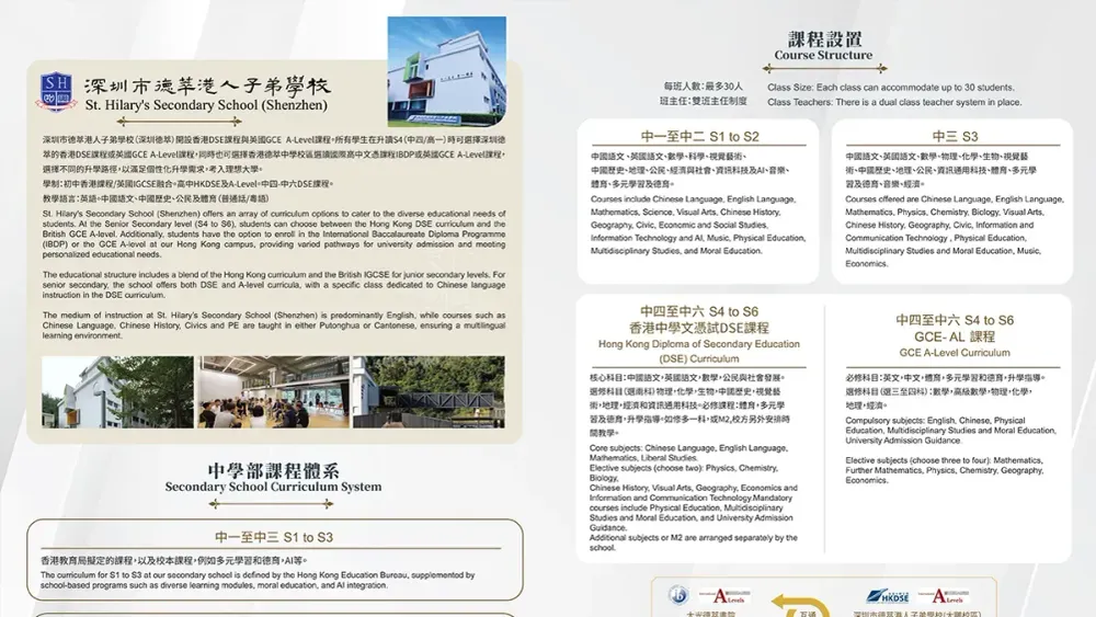 St. Hilary's Secondary School (Shenzhen) 2026-27 fee schedule — official school document