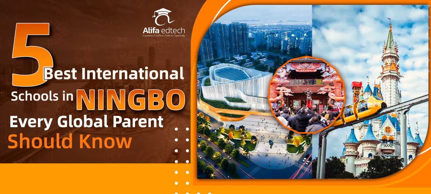 International schools in Ningbo banner showing city landscape