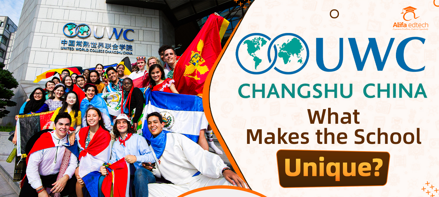 UWC Changshu China students displaying various country flags