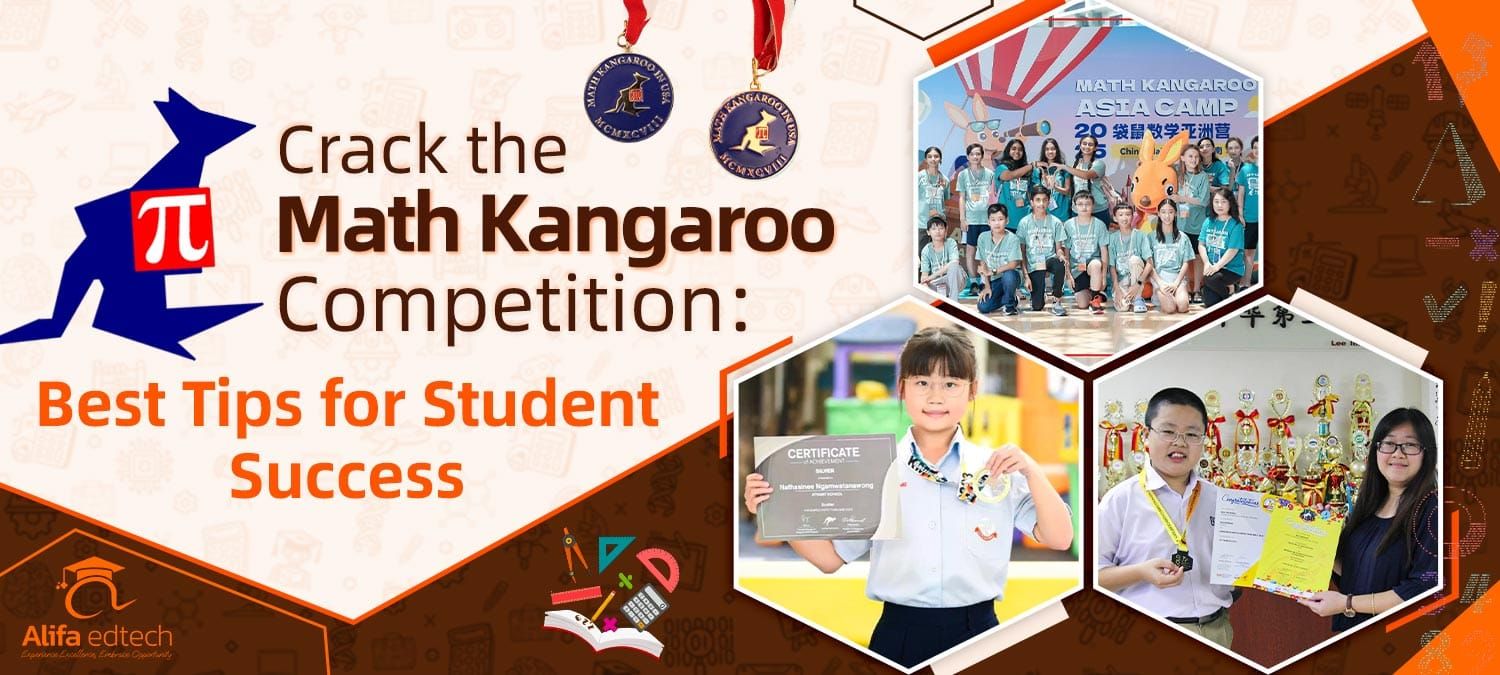 Math Kangaroo Competition preparation banner featuring student success stories and academic awards.