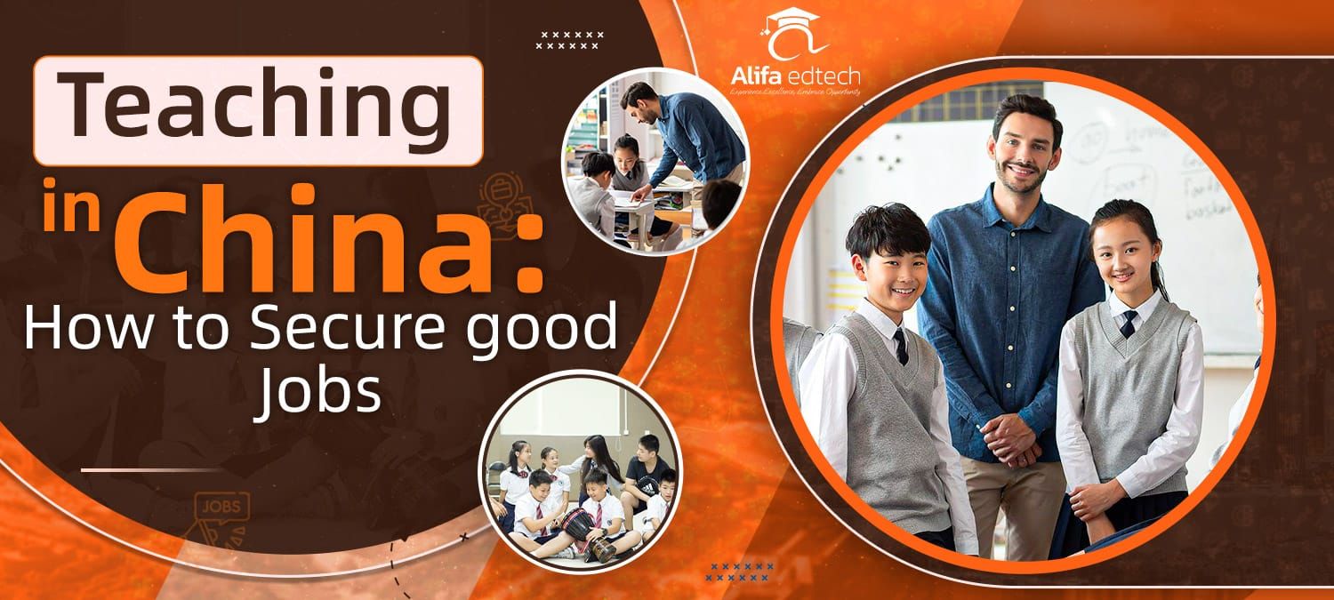 Teaching in China guide showing foreign teacher with students in modern classroom setting