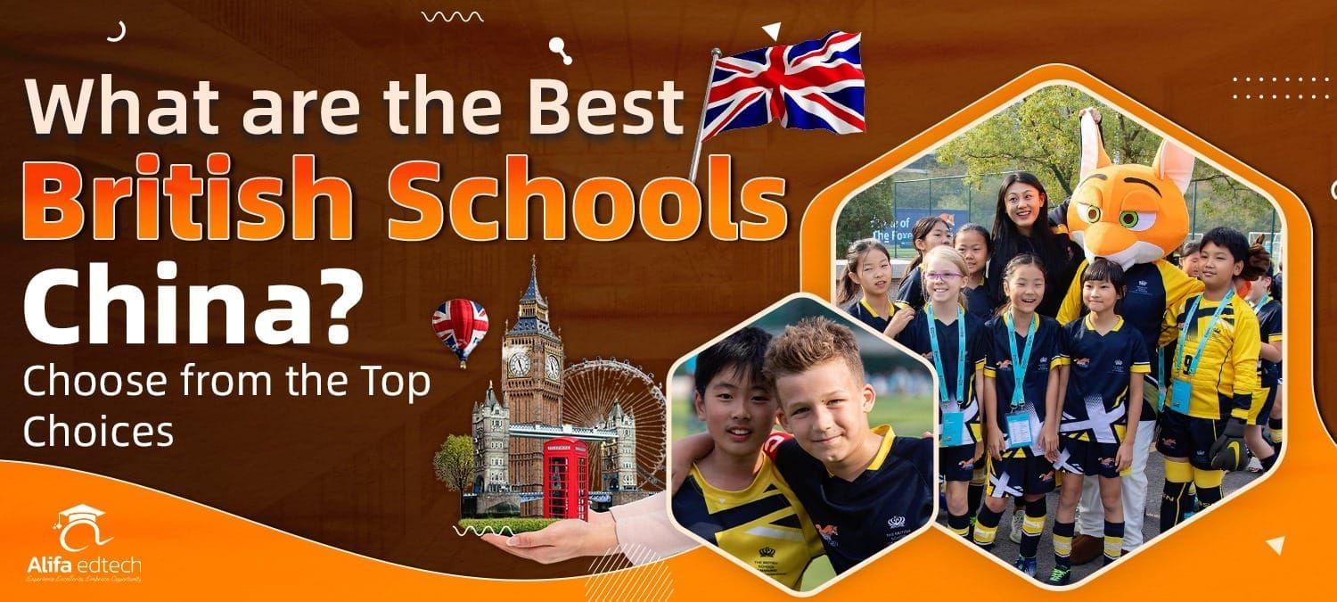 Best British Schools China guide featuring students and UK landmarks with Union Jack flag