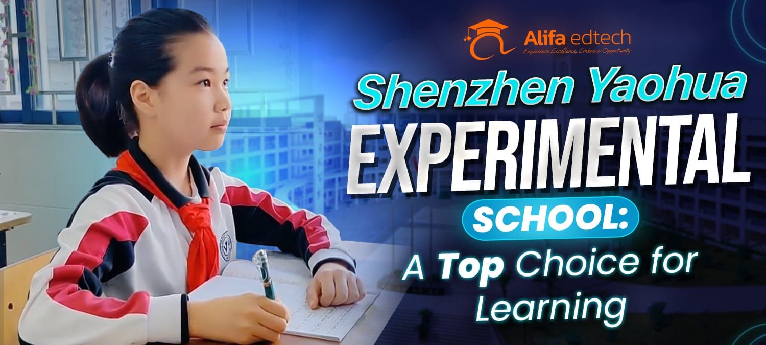Shenzhen Yaohua Experimental School student in classroom studying with Alifa Edtech branding