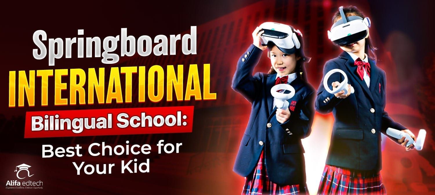Springboard International Bilingual School students using VR in modern classroom