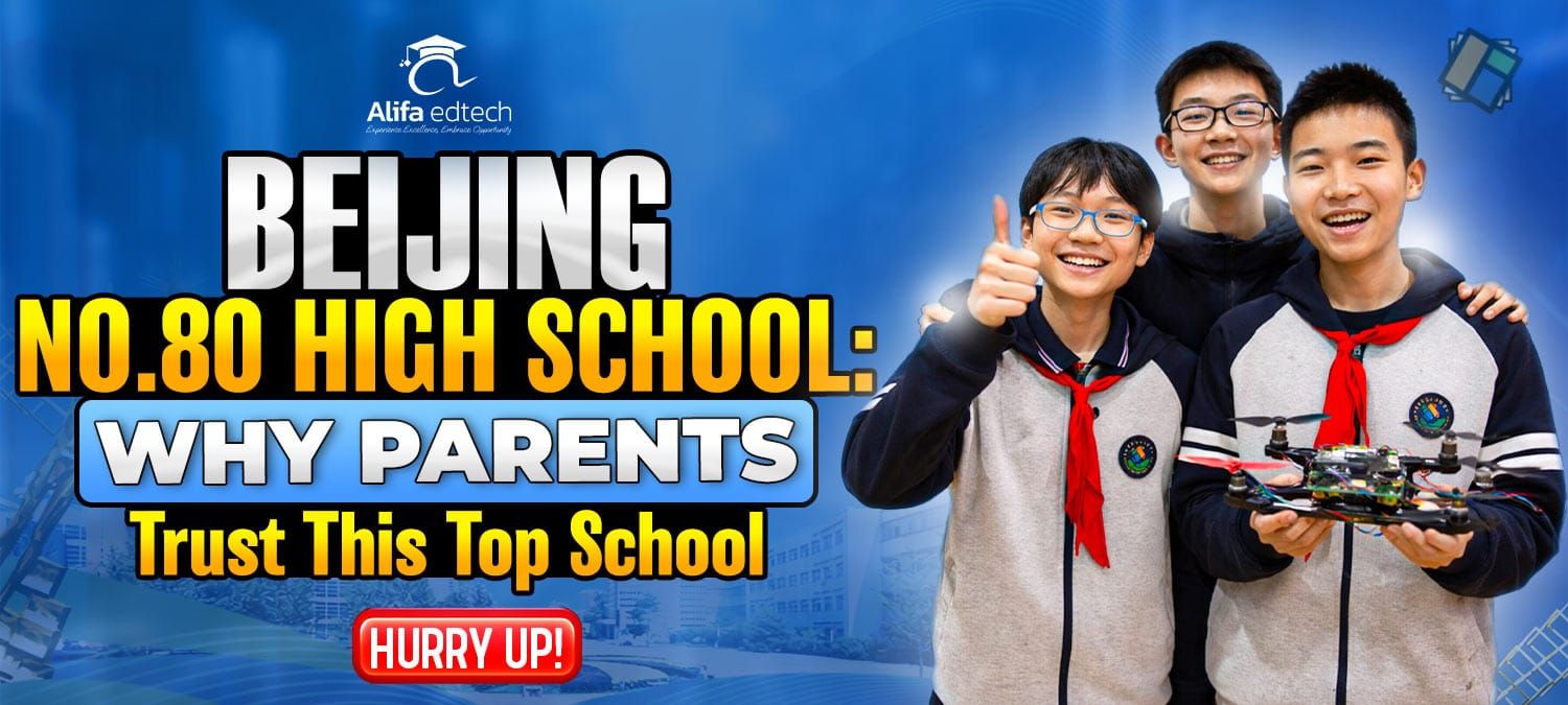 Beijing No. 80 High School students smiling and holding a drone, showcasing STEM excellence