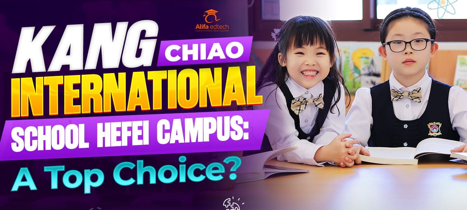 Kang Chiao International School Hefei Campus students smiling in uniforms at classroom desk