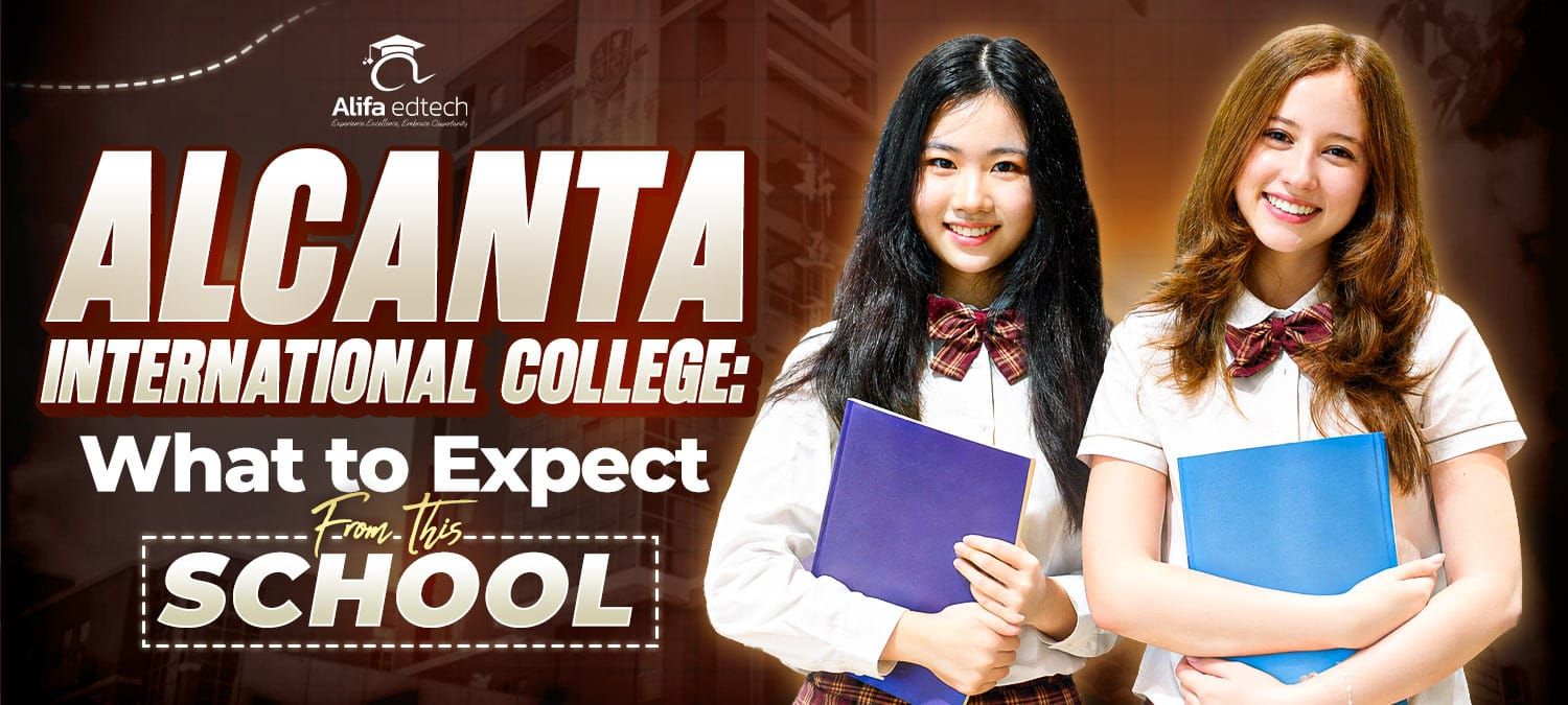 Alcanta International College Guangzhou students in uniform holding folders 