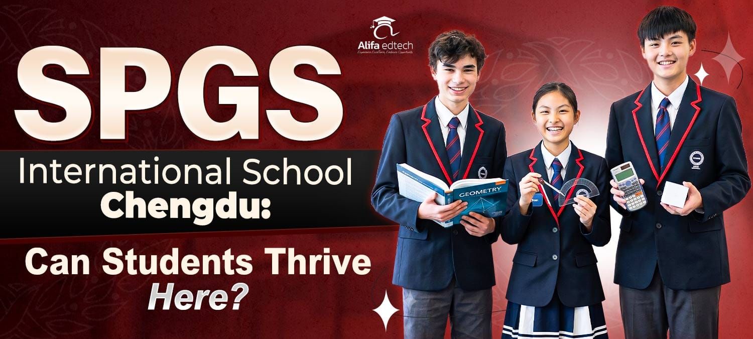 SPGS International School Chengdu students in uniform with geometry book and tools