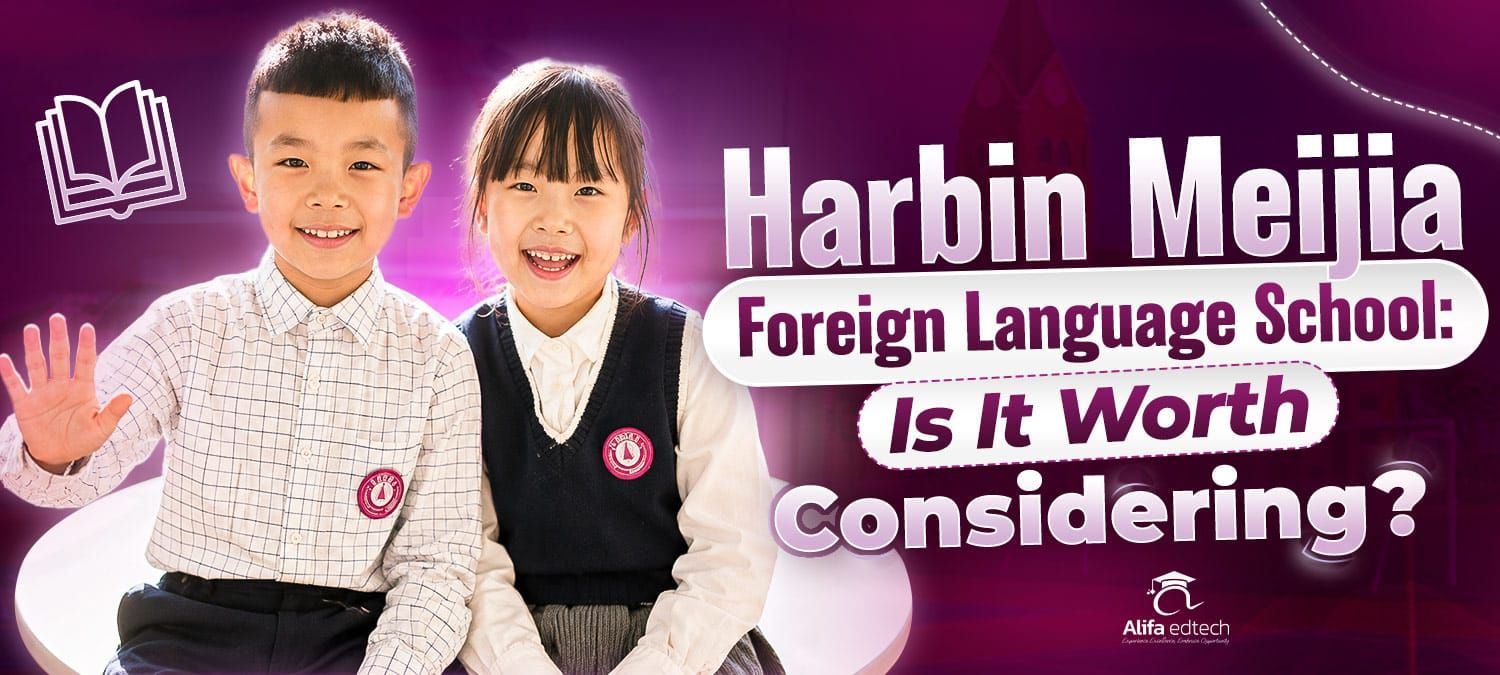 Harbin Meijia Foreign Language School young students in uniform with school crest