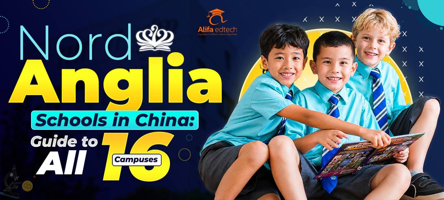 Nord Anglia Schools in China pupils in blue uniforms reading a book together