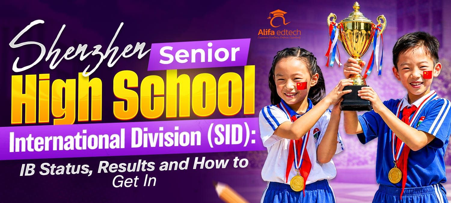 Shenzhen Senior High School International Division two students holding gold trophy