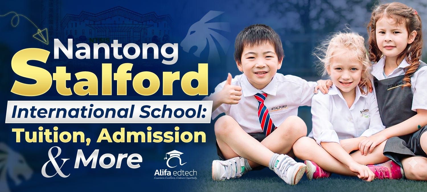 Nantong Stalford International School three young students in uniform sitting on grass
