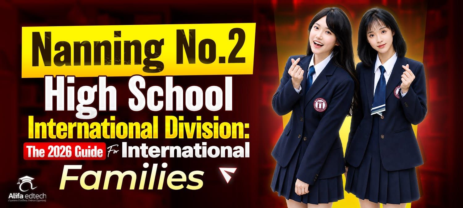 Nanning No.2 High School International Division two students in navy uniform