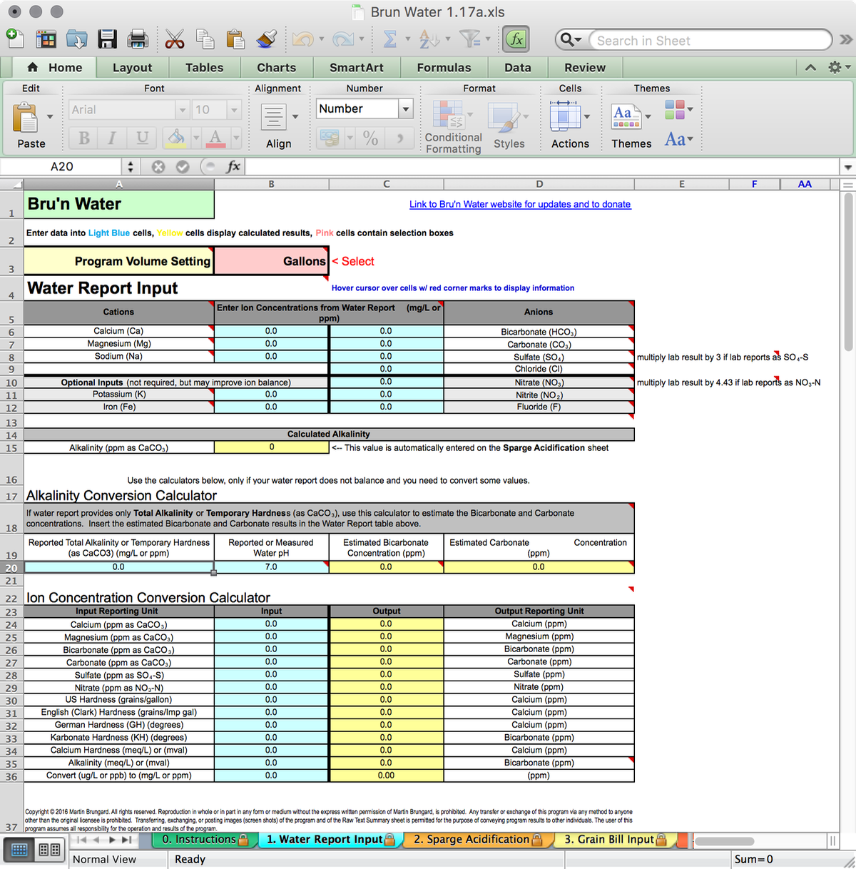 Bru'n Water Free Spreadsheet v 1.17a Water Report Input Tab