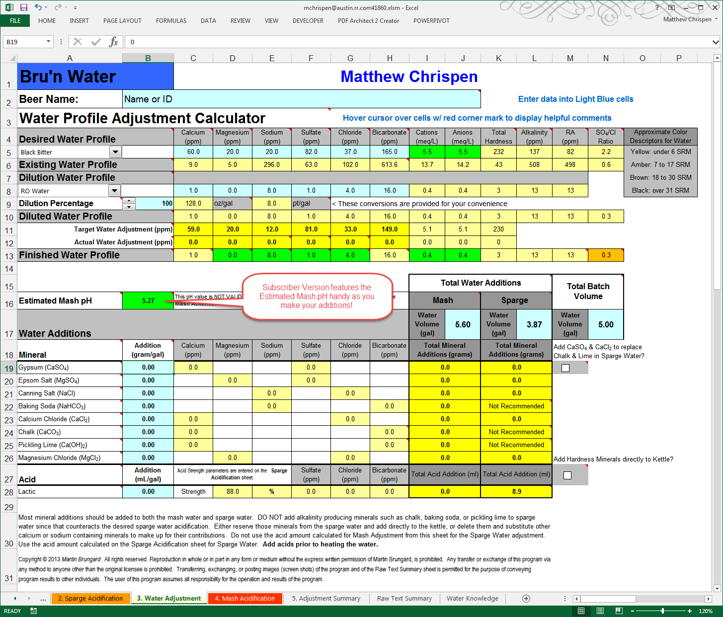 Subscriber Version Water Adjustment Worksheet