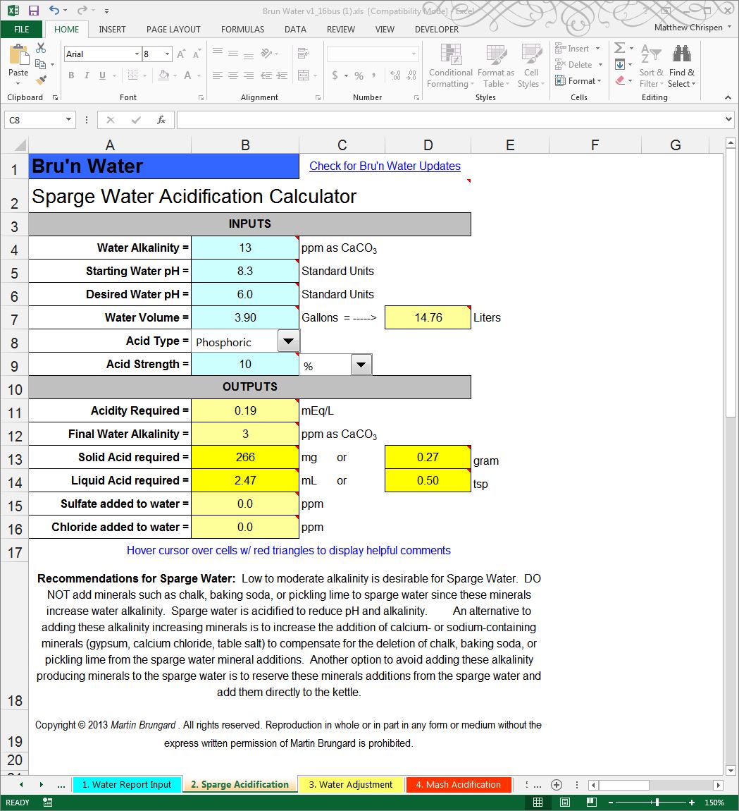 Figure 10 - Sparge water may need a little liquid acid to bring it under 6.0 pH, but should be measured before addition