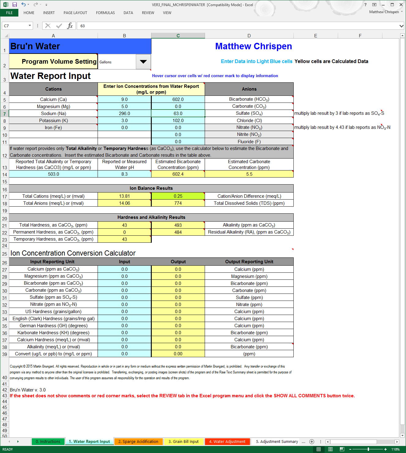 BWS 3.0 Water Report Input
