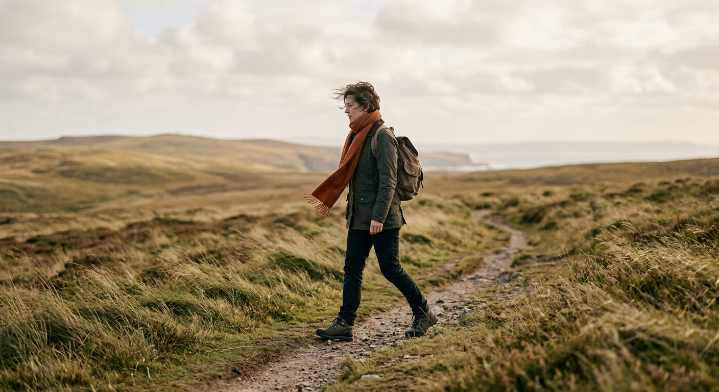 A person walking forward against a light wind, symbolizing perseverance through resistance.