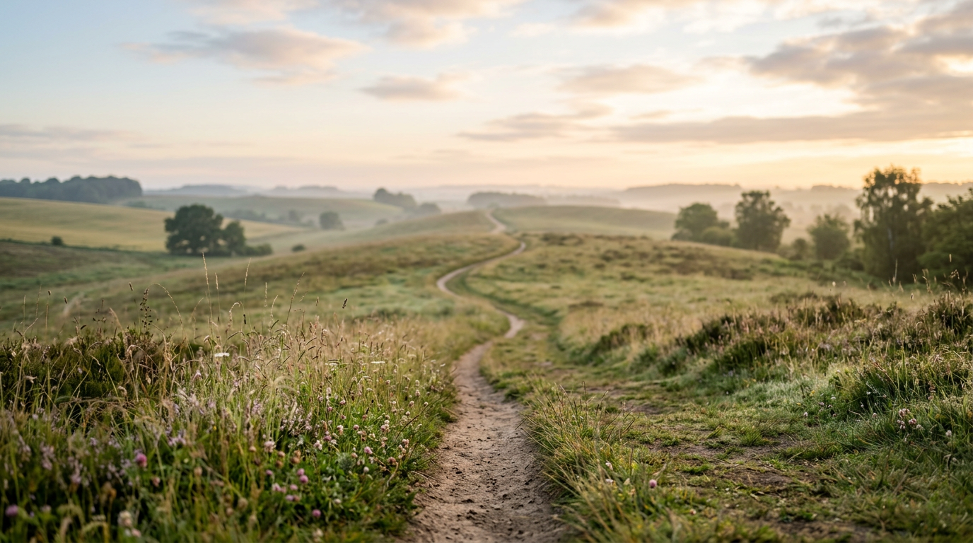 A path stretching into the distance under soft morning light, symbolizing long-term growth and life formation.
