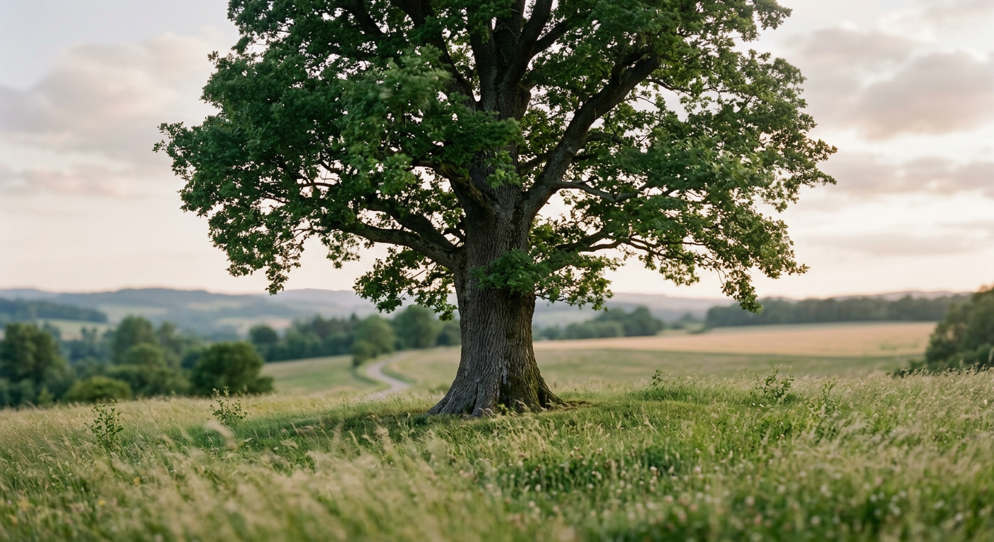 A large tree standing steady in soft light, symbolizing strength and stability.