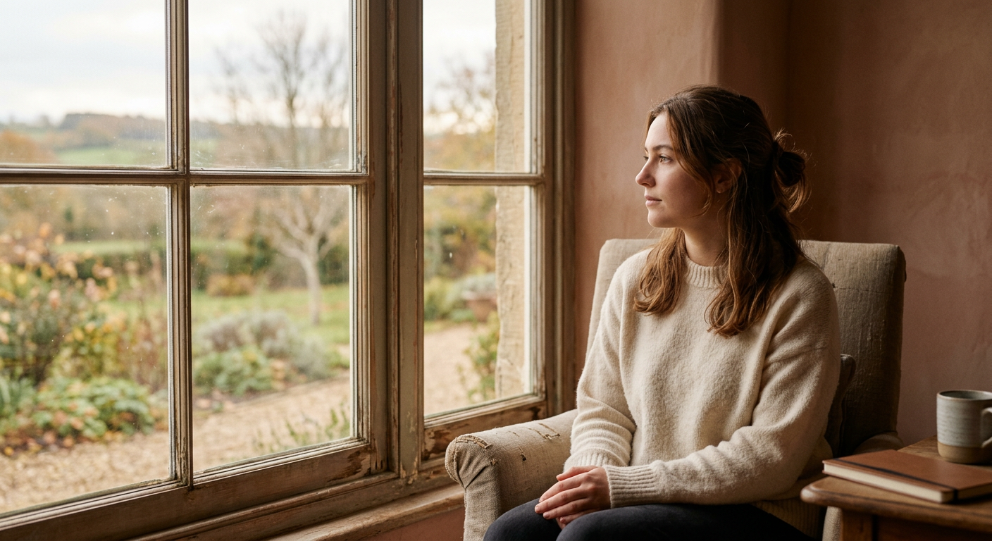 A person sitting quietly by a window in soft light, symbolizing attention and awareness.