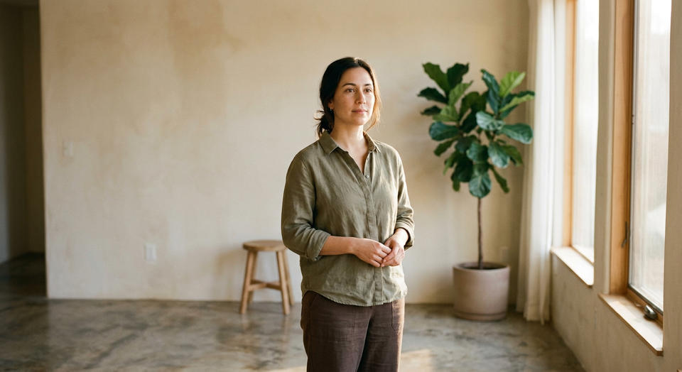 A person standing attentively in soft morning light, symbolizing clarity, freedom, and spiritual sobriety.
