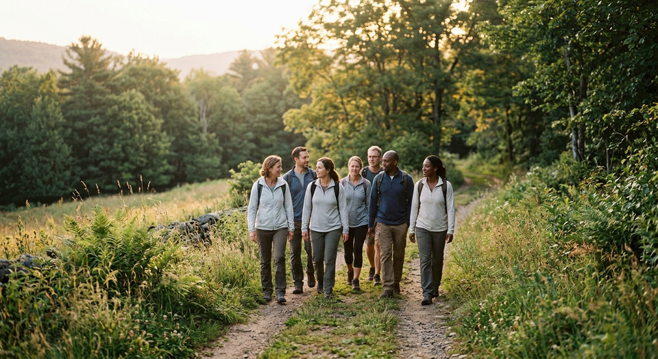A group of people walking together along a path, symbolizing faithfulness, commitment, and spiritual community.