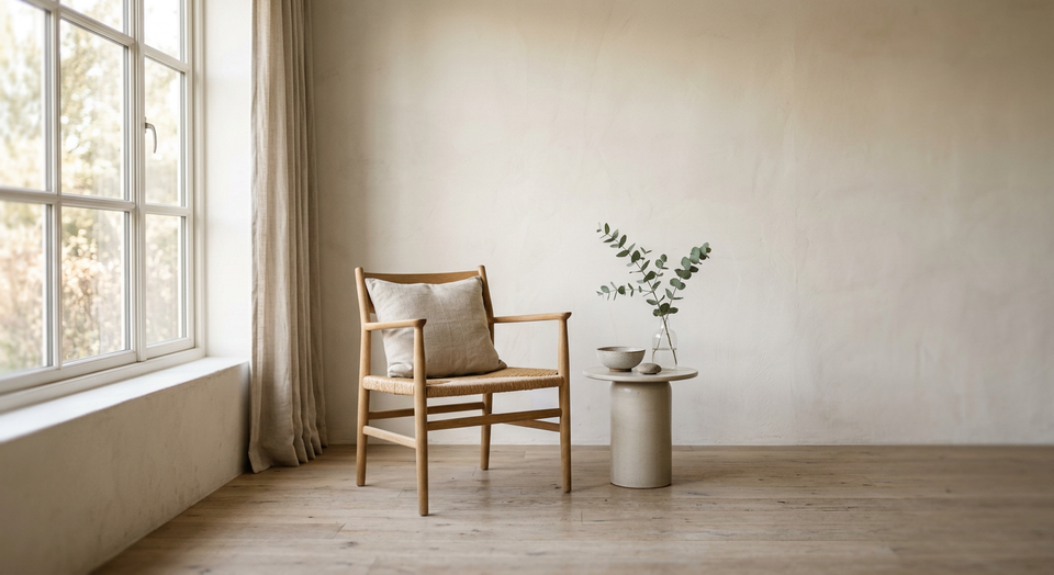 A peaceful uncluttered room in soft natural light, symbolizing simplicity and inner clarity.