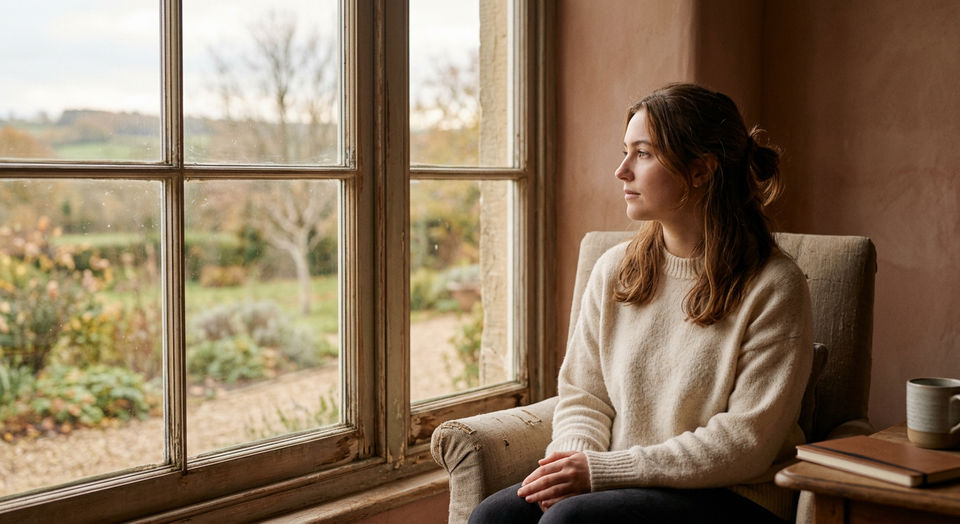 A person sitting quietly by a window in soft light, symbolizing attention and awareness.