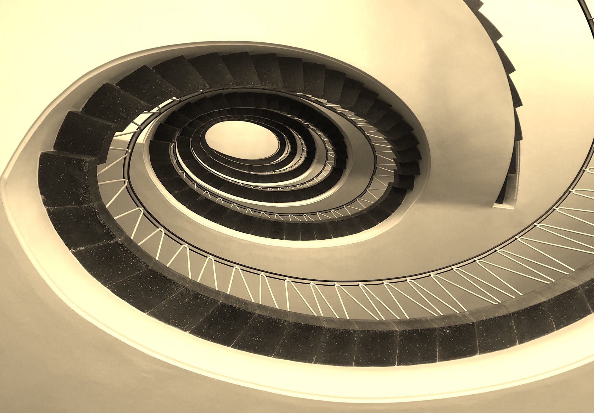 black and white spiral stairs