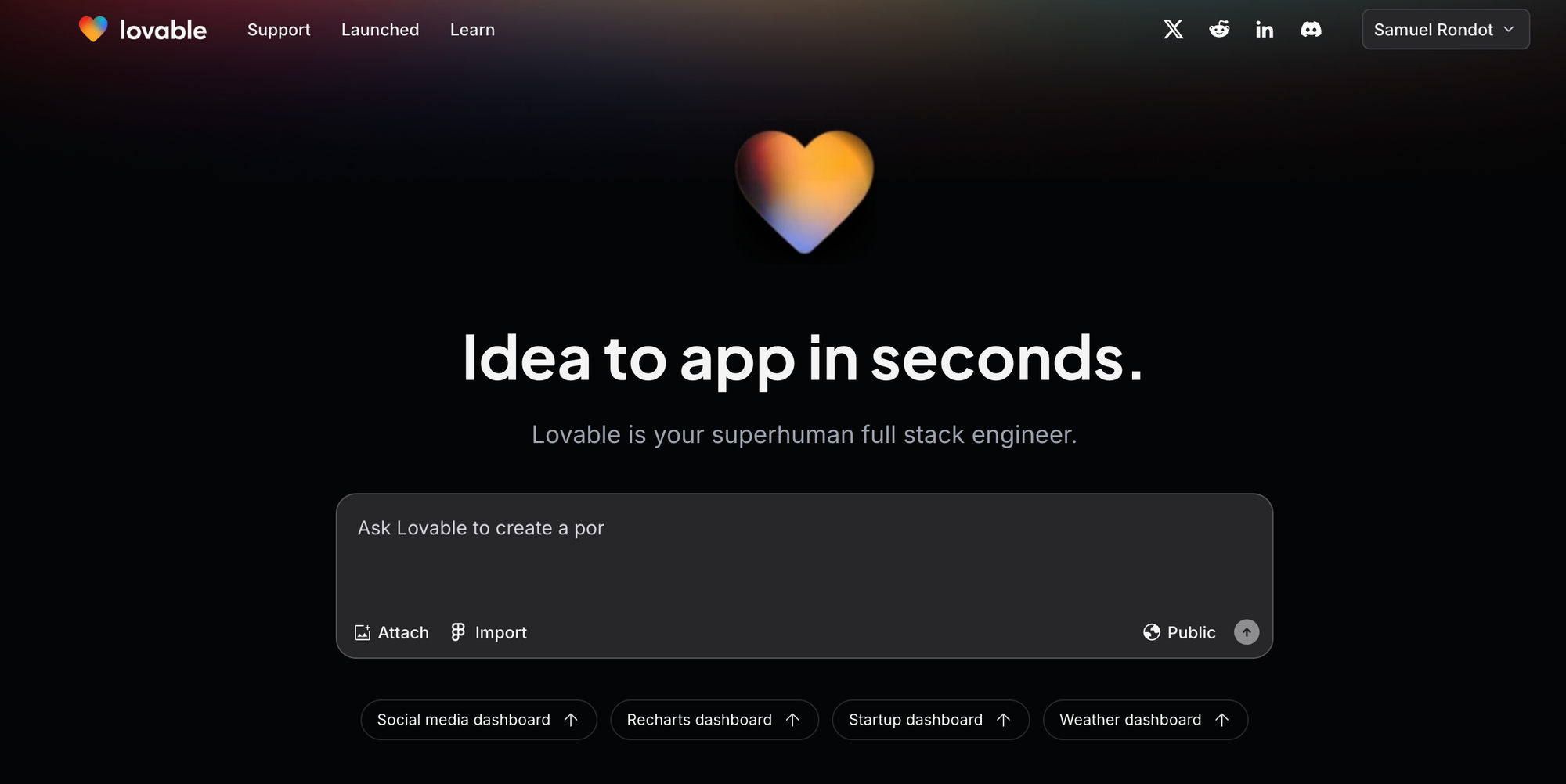 lovable.dev landing page