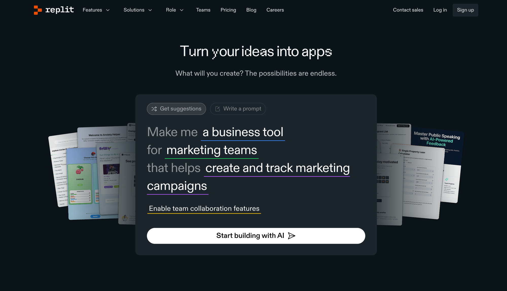 Replit landing page