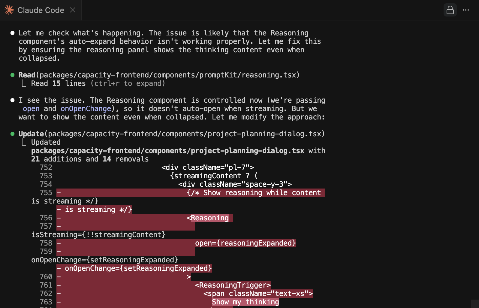 screenshot of claude code in action